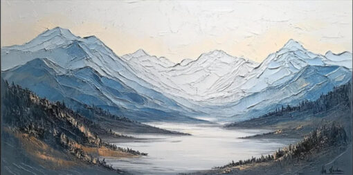 Dafen Village Custom Large – Scale 3D Mountain – Lake Oil Painting: Ideal Wall Art for Homes and Hotels