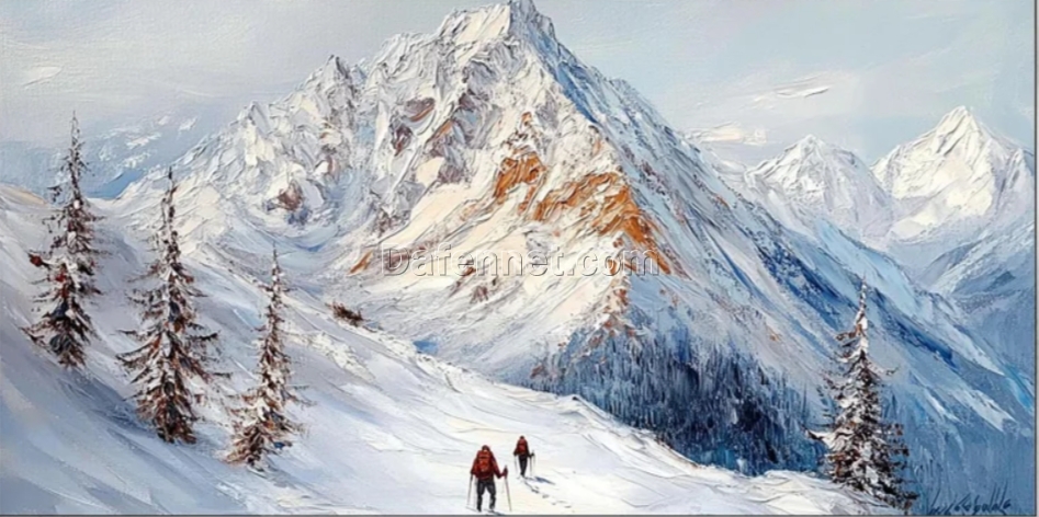 Dafen Village Custom Large-Scale 3D Hiking Snowy Mountain Oil Painting: Ideal Wall Art for Living Rooms and Hotels