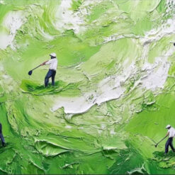 Dafen Village Custom 3D Oil Painting: Snowy Winter Golf Scene with Green Textures for Home and Hotel Wall Decor