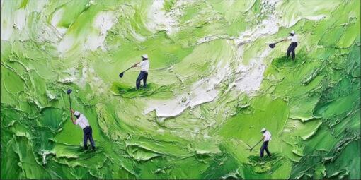 Dafen Village Custom 3D Oil Painting: Snowy Winter Golf Scene with Green Textures for Home and Hotel Wall Decor