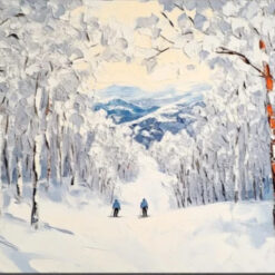Dafen Village Custom Canvas: Hand - painted Personalized Skiing Art with Snow - Capped Mountain Backdrop for Winter Wall Decor