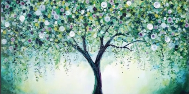 Dafen Village Custom 3D Canvas: Impressionist Artwork of Lush Green Trees with Vivid Textures for Living Room Decor