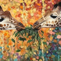 Dafen Village Custom Canvas: Original Giraffe Wall Art with Vivid Orange Textures for Spacious Living Rooms
