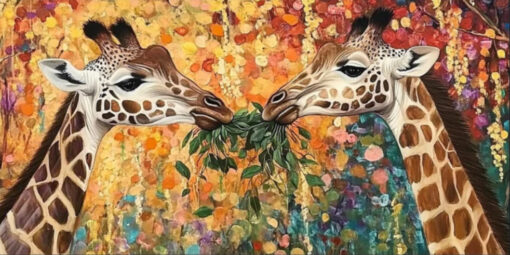 Dafen Village Custom Canvas: Original Giraffe Wall Art with Vivid Orange Textures for Spacious Living Rooms