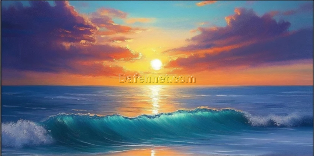 Dafen Village Custom Canvas: Original Blue Ocean Wall Art with Textured Finish for Living Room Decor