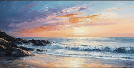 Dafen Village Custom Canvas: 3D Textured Beach Seascape Art on Thin Canvas for Bohemian & Minimalist Living Rooms