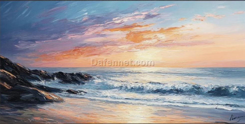 Dafen Village Custom Canvas: 3D Textured Beach Seascape Art on Thin Canvas for Bohemian & Minimalist Living Rooms