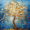 Dafen Village Custom Canvas: 3D Textured Gold Foil Painting of Jingangdeng Trees Under a Colorful Night Sky for Living Room Statement