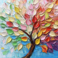 Dafen Village Custom Canvas: Original Hand - Painted Square Oil Painting of Colorful Landscape Trees with Heavy Texture for Living Room, Dining Room & Porch Decor