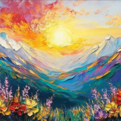 Dafen Village Custom Canvas: 3D Textured Artwork of Colorful Forest Sunset Landscape for Large Living Room Decor