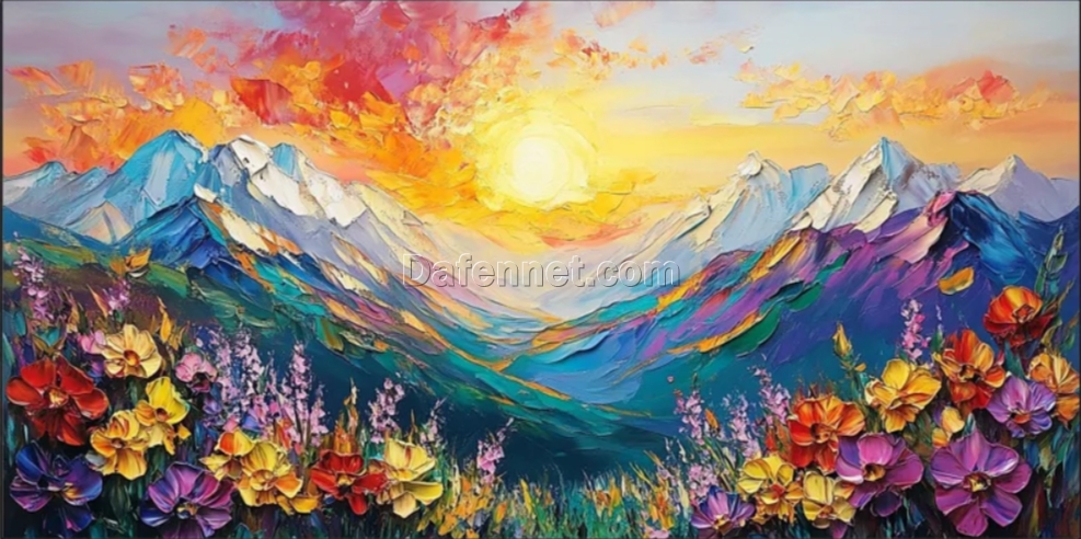 Dafen Village Custom Canvas: 3D Textured Artwork of Colorful Forest Sunset Landscape for Large Living Room Decor
