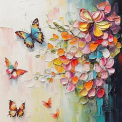 Whimsical 3D Abstract Floral Wall Art: Primitive Butterfly Flower Painting on Textured Canvas, a Dream Gift for Her and Stylish Living Room Decoration
