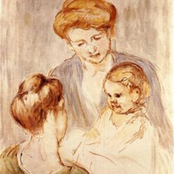 Unique Hand-painted Impressionist Genre Painting Inspired by Mary Cassatt's 'A Baby Smiling at Two Young Women' - Oil on Canvas from Dafen Village Artisans