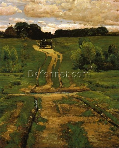 Dafen Village Inspired Reproduction of Childe Hassam’s “A Back Road” – High-Quality Impressionist Landscape Oil Painting for Sale, Great for Art Collections and Interior Design