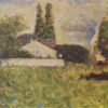 Exquisitely Hand-Painted Oil on Wood Replica of Georges Seurat's 'A House between Trees' (Maisons dans les arbres) - A Charming Impressionist Landscape by Dafen Village Artists for Art Aficionados and Nature Lovers