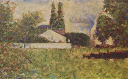 Exquisitely Hand-Painted Oil on Wood Replica of Georges Seurat’s ‘A House between Trees’ (Maisons dans les arbres) – A Charming Impressionist Landscape by Dafen Village Artists for Art Aficionados and Nature Lovers