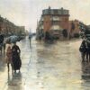Hand-Painted Replica of Childe Hassam's "A Rainy Day in Boston" (1885) - Mesmerizing Impressionist Genre Oil Painting on Canvas from Dafen Village, Ideal for Art Buffs and Boston Enthusiasts