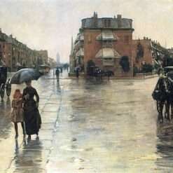 Hand-Painted Replica of Childe Hassam's "A Rainy Day in Boston" (1885) - Mesmerizing Impressionist Genre Oil Painting on Canvas from Dafen Village, Ideal for Art Buffs and Boston Enthusiasts