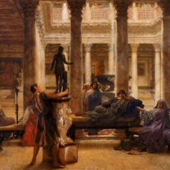 Exquisitely Hand-Painted Oil on Panel Inspired by Sir Lawrence Alma-Tadema's 'A Roman Art Lover' (1870) - A Graceful Romantic Genre Replica by Dafen Village Artists for Art Aficionados and Ancient Roman Art Enthusiasts
