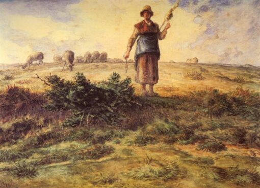 High-Quality Reproduction of Jean-Francois Millet’s “A Shepherdess And Her Flock” – Realist Genre Oil Painting from Renowned Dafen Village Studios for Art Collectors