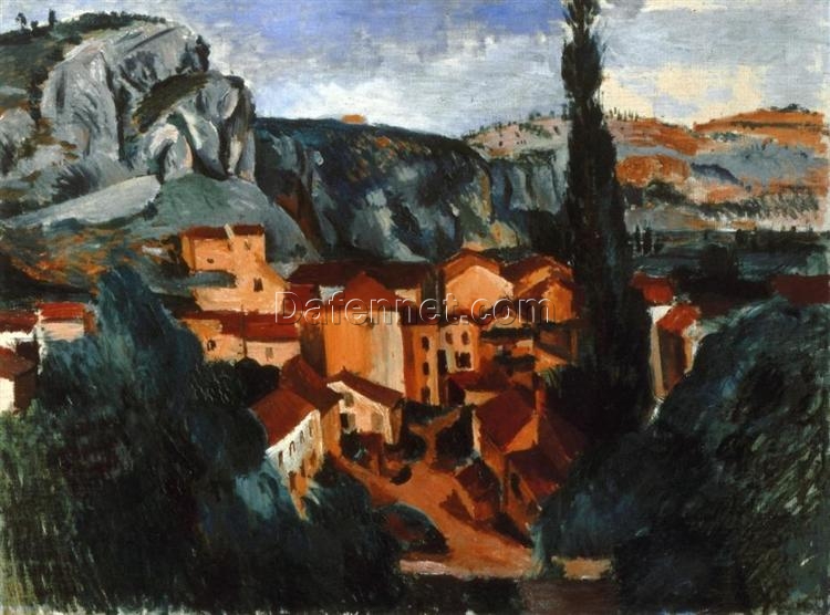 Exquisite Hand-Painted Oil Painting Inspired by Andre Derain’s c.1912 ‘A Village’ – A Cubist Landscape Gem from Dafen Village Studio for Art Aficionados