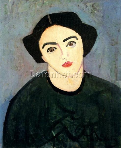 Custom – Sized Expressionist Portrait of Madame Derain in Green Inspired by Andre Derain’s 1907 Masterpiece, Handmade in Dafen Village