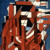 Abstract Composition in Red and Blue I" – Tamara de Lempicka 1953 Cubist Oil on Canvas