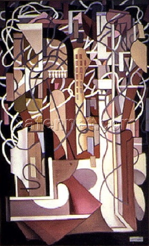 Abstract Composition with Balustrade” – Cubist Oil Painting by Tamara de Lempicka