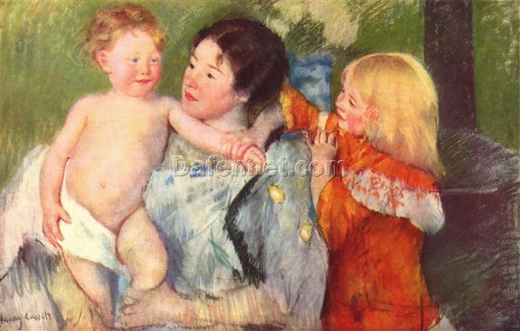 Charming Mary Cassatt’s ‘After the bath’ (c.1901) Oil on Canvas Replica – Capturing the Essence of Impressionist Domestic Bliss