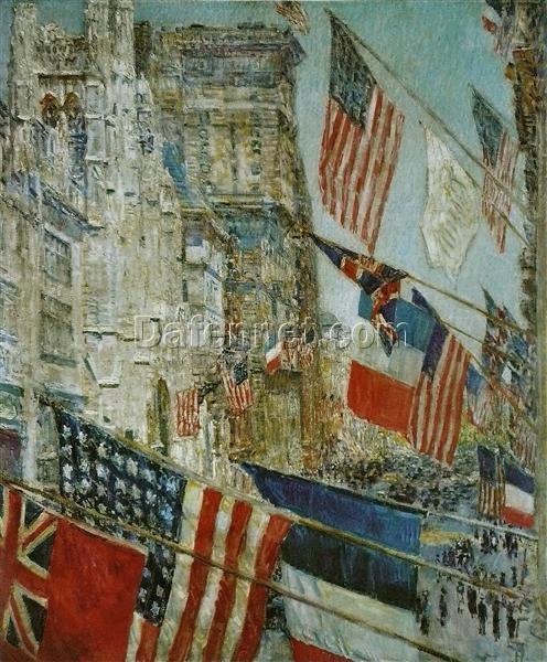 High – Quality Replica of Childe Hassam’s “Allies Day, May 1917” – Oil Painting Inspired by the National Gallery of Art’s Masterpiece | Dafen Village’s Finest Artisans Capture the Essence of the Impressionist Cityscape for Art Lovers Seeking Authentic – Looking Artwork