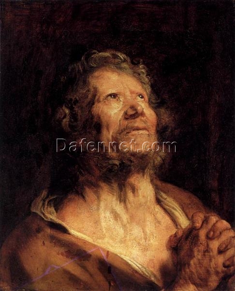 Dafen Village Hand-Painted “An Apostle with Folded Hands” INSPIRED BY Anthony van Dyck’s 1618 – 1620 Baroque Religious Tronie for Art Lovers