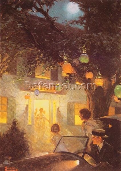 Dafen Village Presents: Inspired by 1920 Norman Rockwell’s ‘And the Symbol of Welcome is Light’ – Regionalism Oil Canvas Artwork