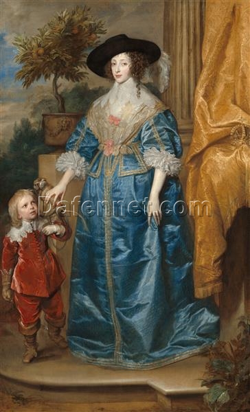 Dafen Village Exquisitely Hand-Painted Replica INSPIRED BY Anthony van Dyck’s 1633 “Queen Henrietta Maria and her dwarf Sir Jeffrey Hudson” Baroque Portrait for Art Lovers