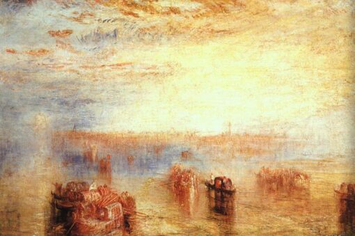 Enchanting ‘Approach to Venice’ Inspired Cityscape Oil Painting – Hand – painted in Dafen Village Studio, Emulating J.M.W. Turner’s 1843 Romanticism