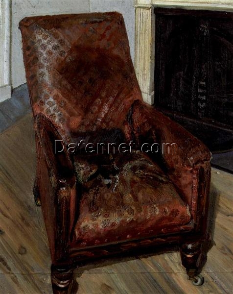 Authentic Reproduction of Lucian Freud’s 1997 ‘Armchair by the Fireplace’ – Expressionist Interior Oil Painting
