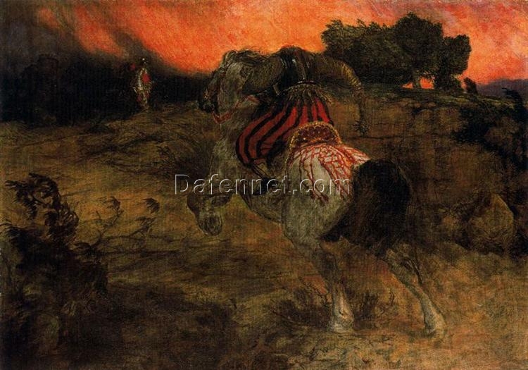 Dark Fantasy Oil Painting Inspired by Böcklin – “Astolf Rides Away with His Head Lost” Mythological Art for Vintage & Allegorical Décor | DaFen Village Studio