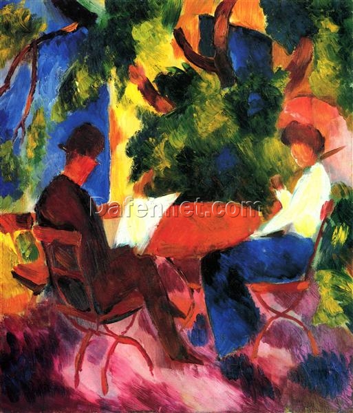High – Quality Hand – painted Replica from Dafen Village – August Macke’s 1914 ‘At the Garden Table’ Fauvism Genre Painting Oil on Canvas