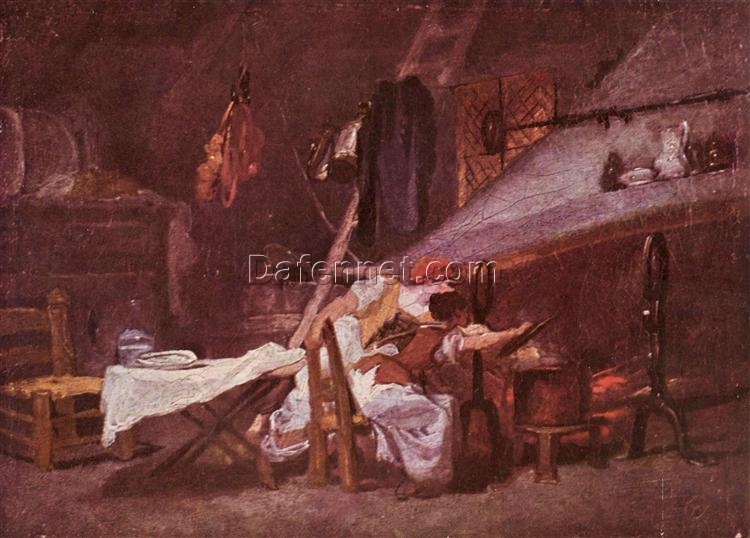 Dafen Village Hand-Painted “At the stove” INSPIRED BY Jean-Honore Fragonard’s Rococo Genre Oil Canvas for Art Lovers’ Home Decor