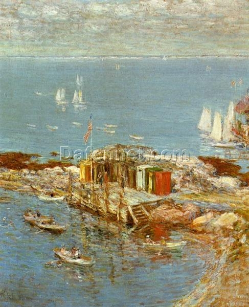Dafen Village Inspired Reproduction of Childe Hassam’s “August Afternoon, Appledore” (1900) – High – Quality Impressionist Landscape Oil Painting for Sale, Great for Art Collections and Interior Design