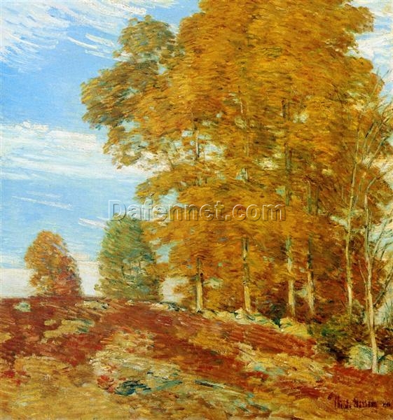 Dafen Village Inspired Reproduction of Childe Hassam’s “Autumn Hilltop, New England” (1906) – High – Quality Impressionist Landscape Oil Painting for Sale, Ideal for Art Collections and Interior Designers Seeking Seasonal Scenes