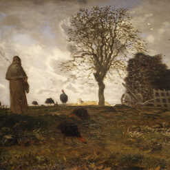 Hand-Painted Realist Genre Painting "Autumn Landscape with a Flock of Turkeys" INSPIRED BY Jean-Francois Millet (c.1873) - Skillfully Crafted by Dafen Village Artisans for Art Aficionados