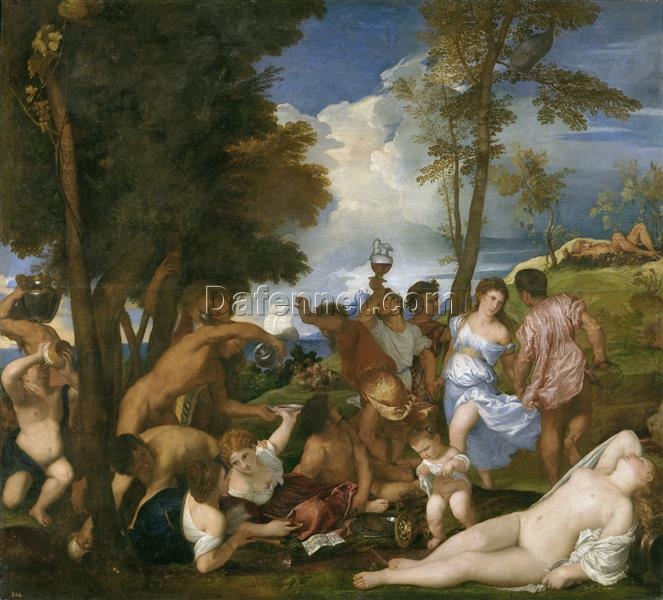 Custom Mythological Oil Painting – The Bacchanal of the Andrians Inspired by Titian’s Masterpiece