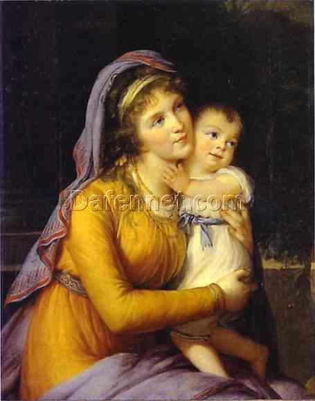 Authentic Dafen Village Reproduction: Baroness Anna Sergeevna Stroganova and Her Son Sergey INSPIRED BY Vigee Le Brun’s 1793 Rococo Portrait from Saint Petersburg’s Hermitage