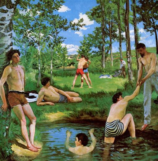 Custom – Sized Impressionist Genre Painting ‘Bathers (Summer Scene)’ Inspired by Frederic Bazille’s 1869 Masterpiece, Handmade in Dafen Village