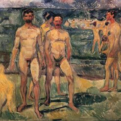 Custom Oil Painting Inspired by Edvard Munch’s Bathing Men – Hand-Painted Expressionist Reproduction from DaFen Village Studio | Large-Scale Fine Art for Home, Office, and Hotel Décor