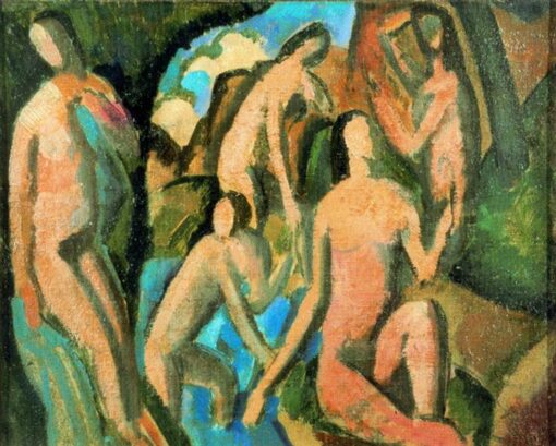 Exquise peinture à l'huile peinte à la main inspirée de l'œuvre d'Andre Derain ‘Bathing Women’ (1908) - Un grand chef-d'œuvre cubiste du studio Dafen Village pour les amateurs d'art.