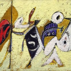 Exquisite Hand - Painted Oil on Wood - Canvas Inspired by Arshile Gorky's 1936 'Battle at Sunset with the God of Maize (Composition No. 1)' Surreal Symbolic Painting for Art Aficionados