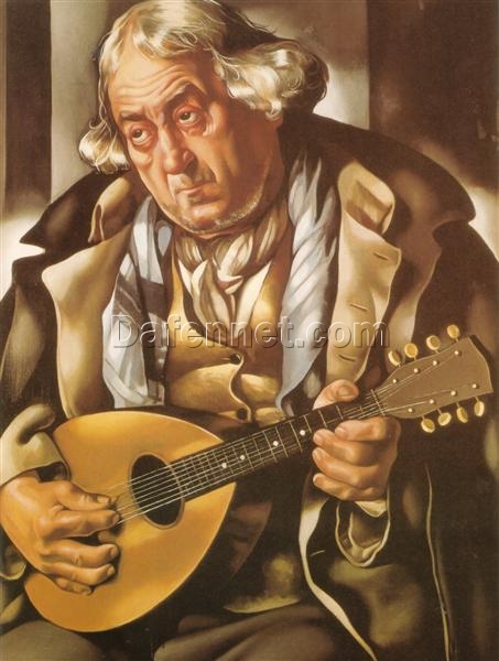 Beggar with Mandolin” – Tamara de Lempicka Inspired Oil Painting | Art Deco Portrait