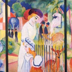 High - Quality Dafen Village Hand - Painted Replica Inspired by August Macke's 'Big Zoo, Triptych' (1913) - Orphic Genre Painting Oil on Canvas for Interior Decorators