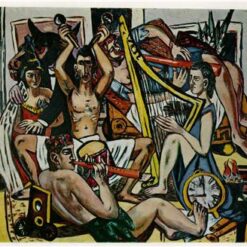 1945 Max Beckmann-Inspired Expressionist Genre Painting “Blindman's Buff” Oil Canvas